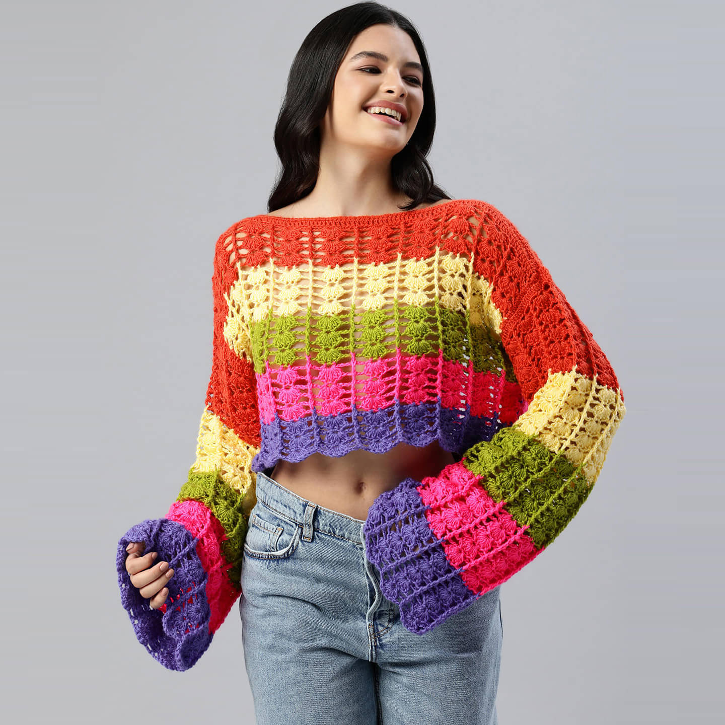 Trendy Neon Short Woolen Top Multi 10169 - Main Image