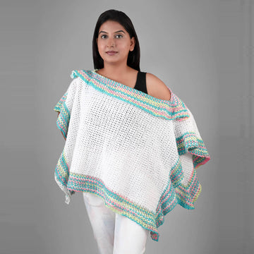 Handmade White and Pastel Colored Multi way Poncho - 3325