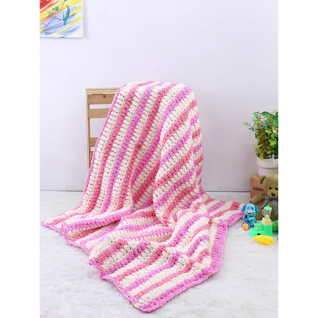Soft Chenille Striped Baby Blanket - Pink 2614