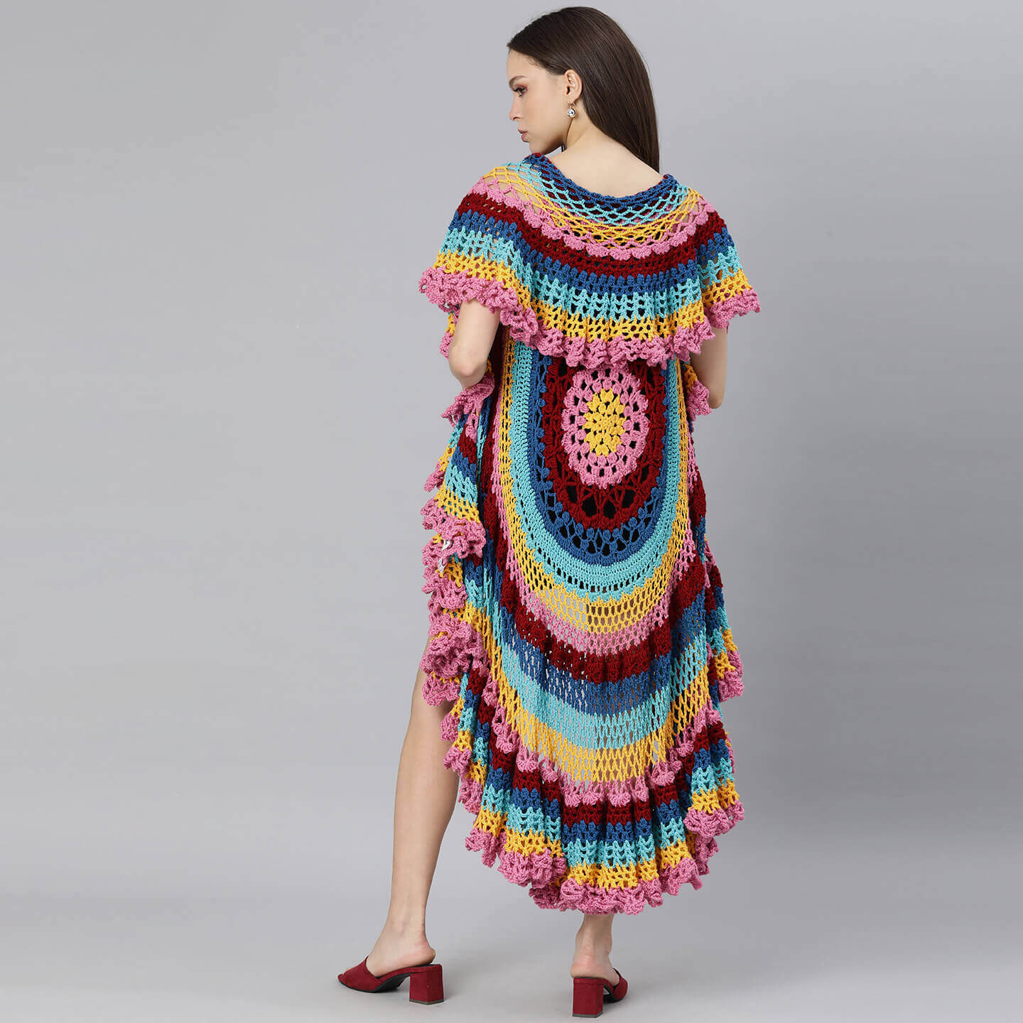 Handmade Circular Long Beach Wrap - Multi Color 3032 Magic Needles Handmade Circular Long Beach Wrap - Multi Color 3032 Magic Needles