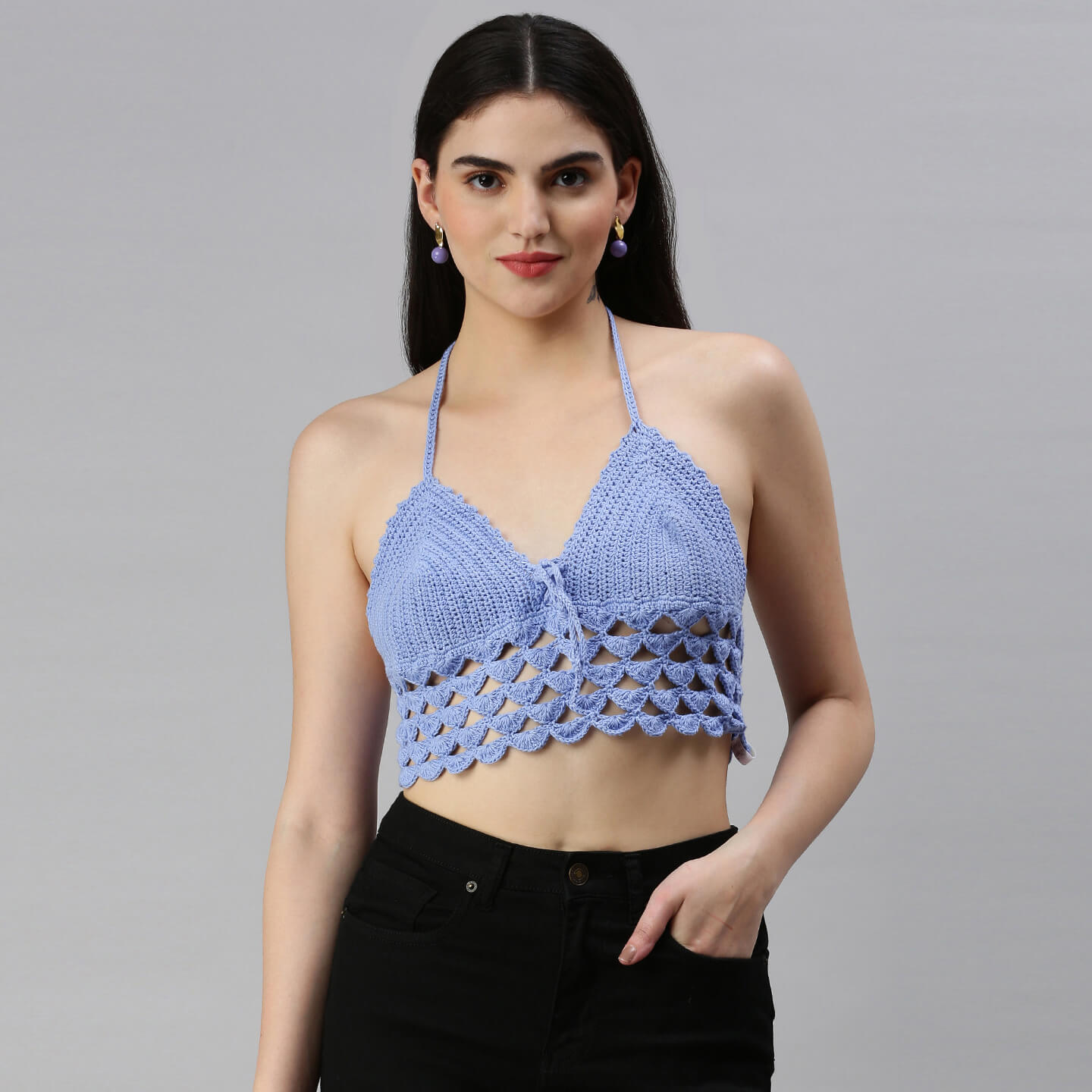 Cotton Bralette Tie Back Top - Blue 3142