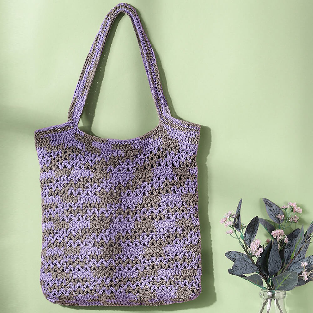 Handmade Crochet Market Bag Purple Grey 2649