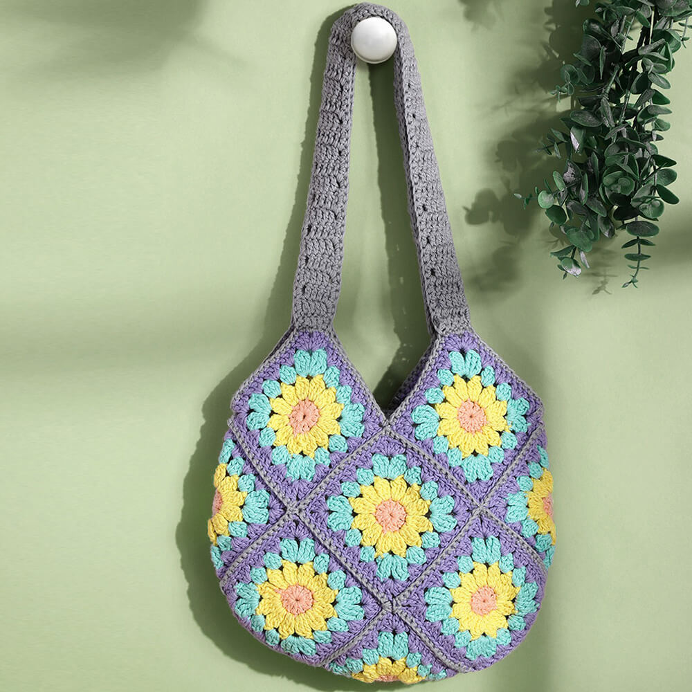 Crocheted Granny Square Market Bag Handmade Crochet Market Bag