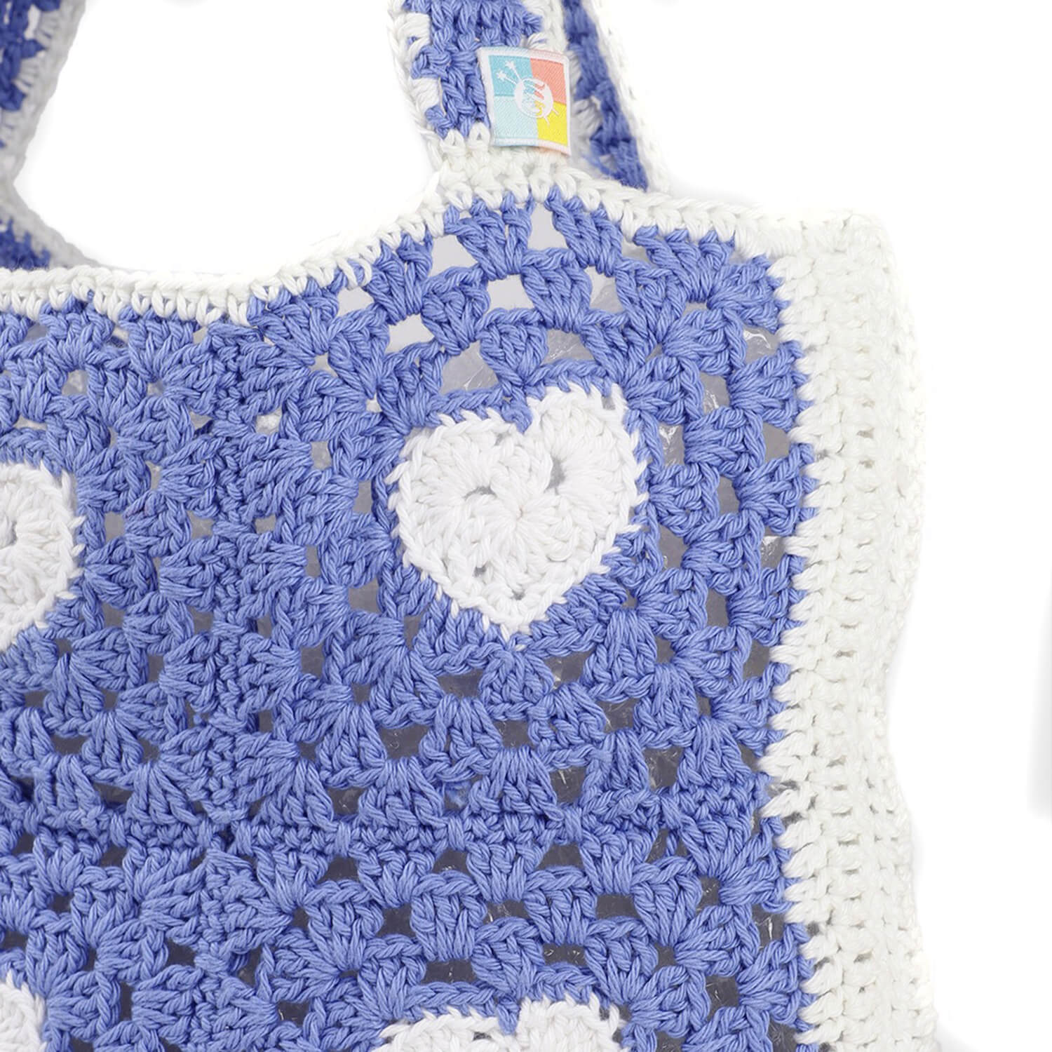 Handmade Crochet Market Bag - Blue, White 2812