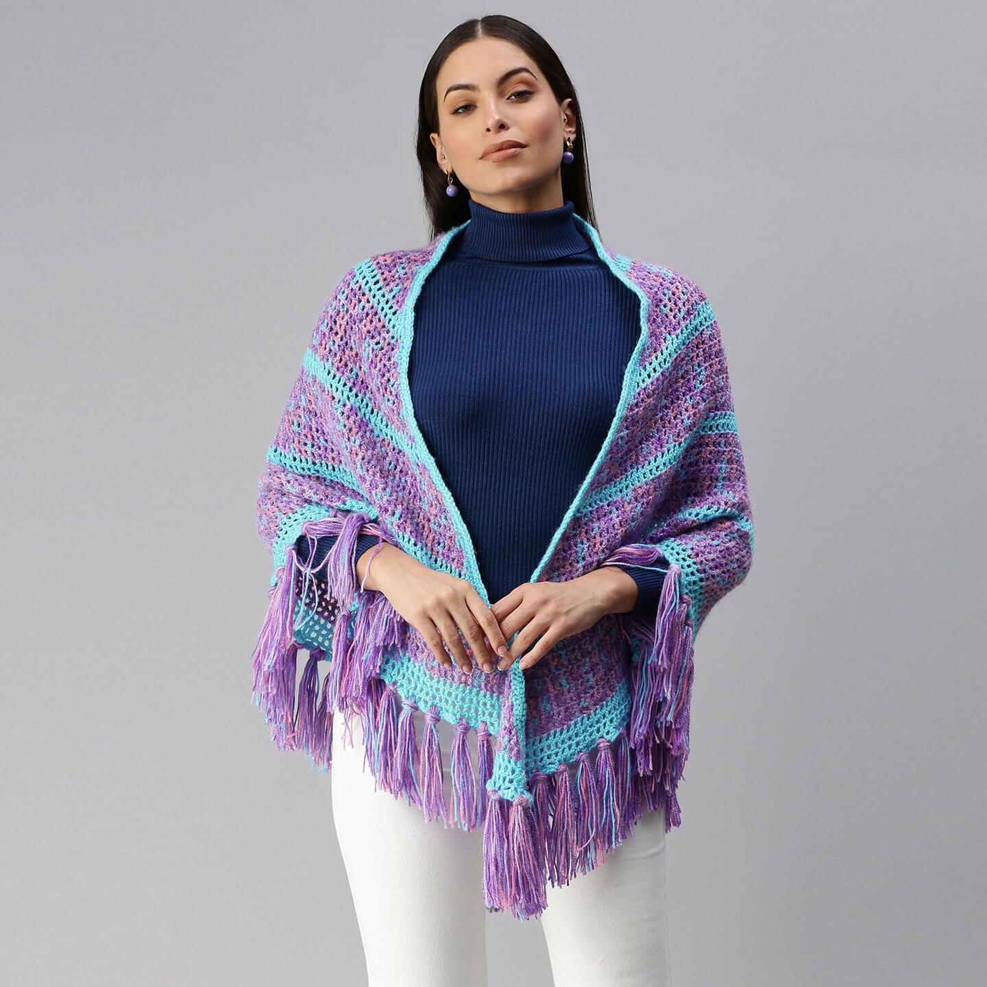 Shawl Scarf with Tassels Purple 2916 - Main Image