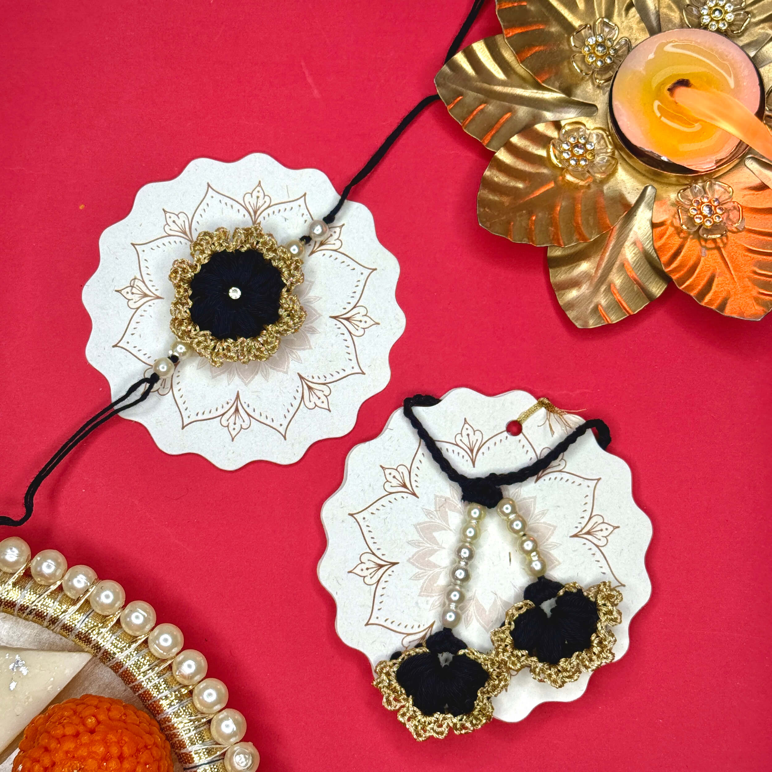 Handmade Crochet Bhaiya-Bhabhi Rakhi Sets - Dark Blue