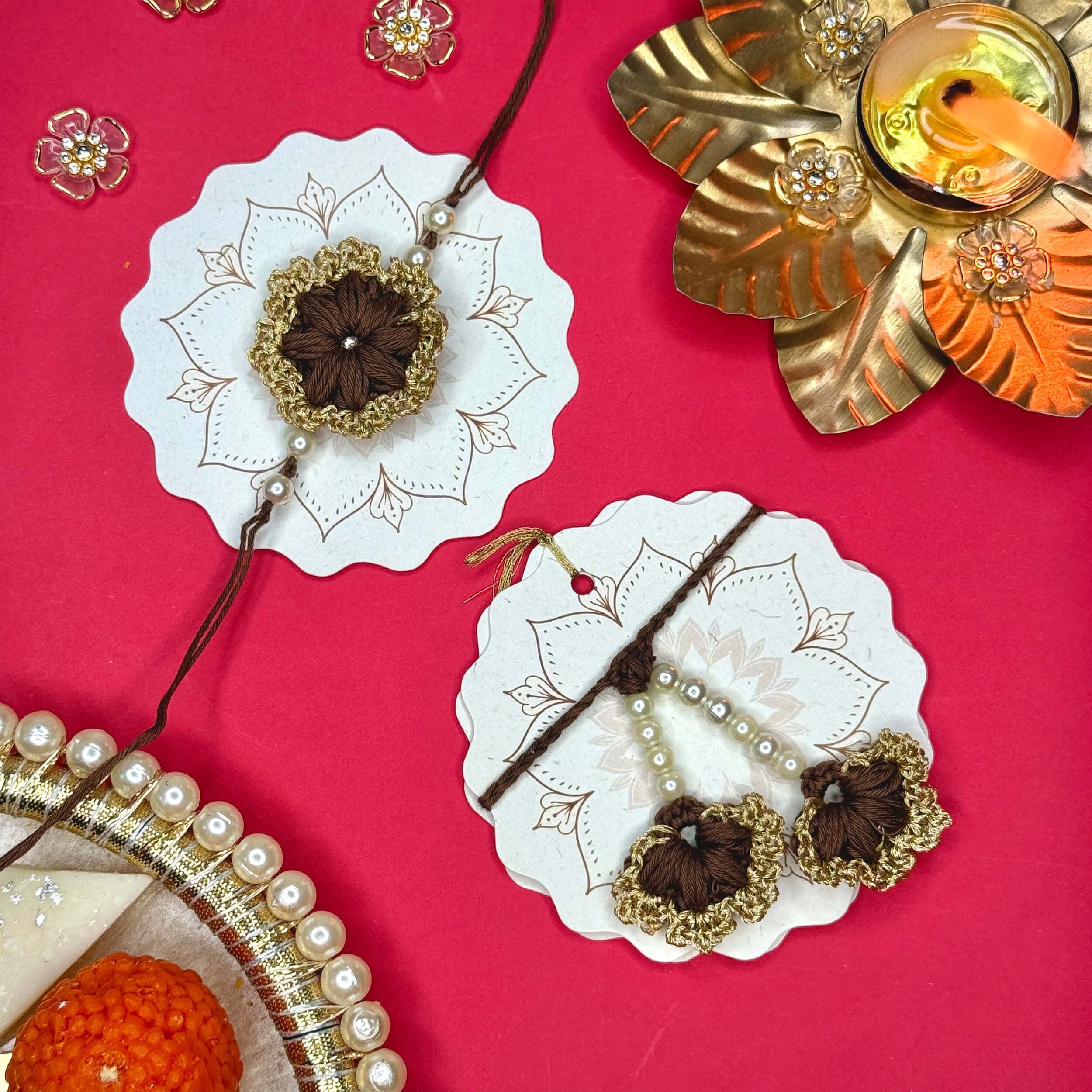 Handmade Crochet Bhaiya-Bhabhi Rakhi Sets - Brown