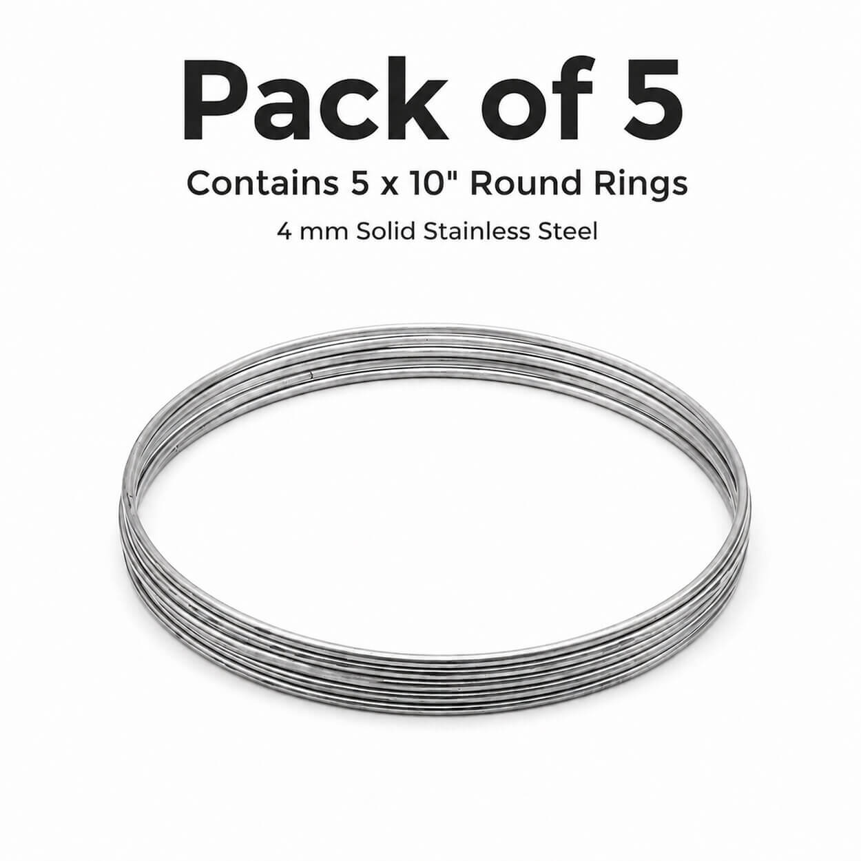 10-inch Round Stainless Steel Craft Ring - Pack of 5
