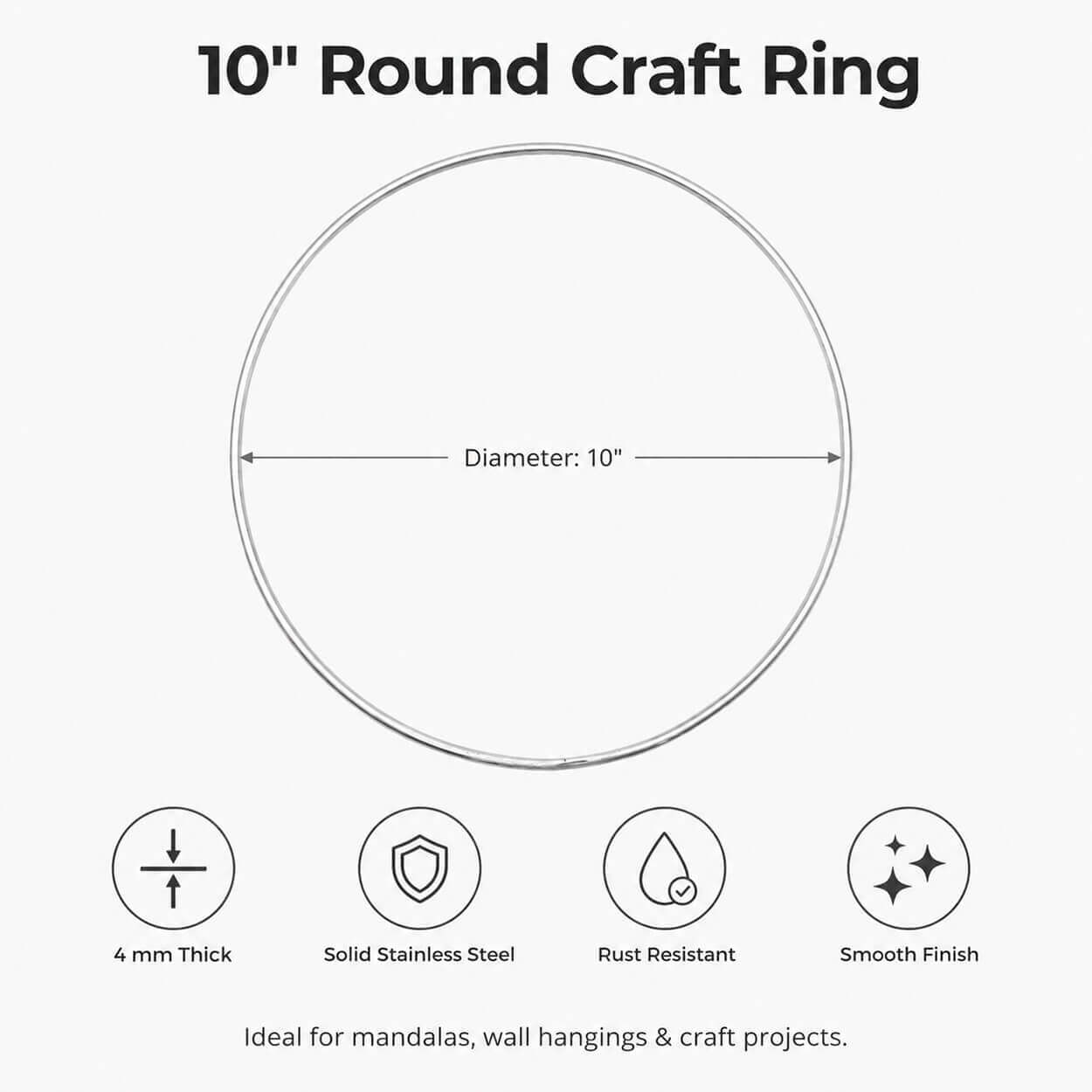 10-inch Round Stainless Steel Craft Ring - Pack of 5