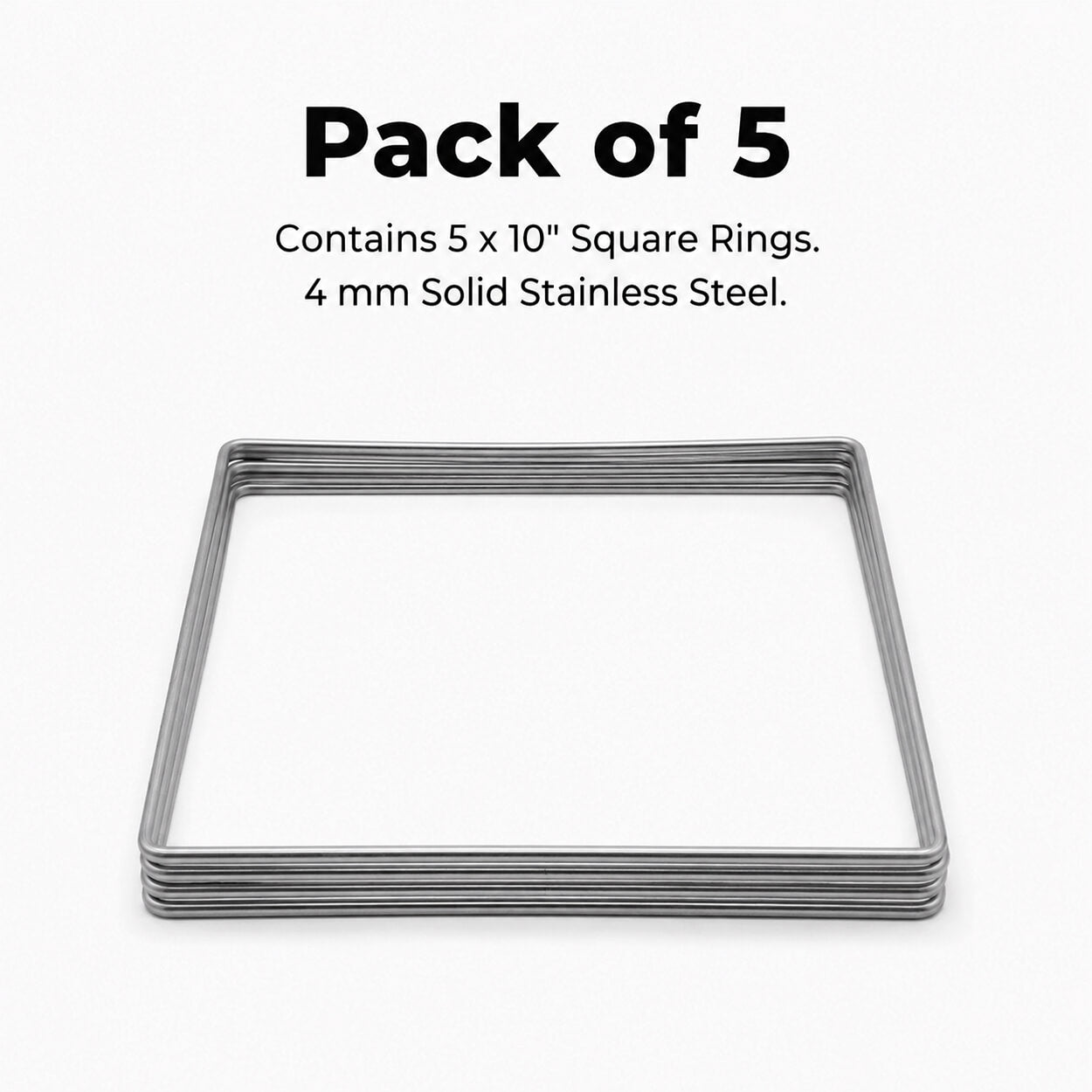 10-Inch Square Stainless Steel Craft Ring - Pack of 5