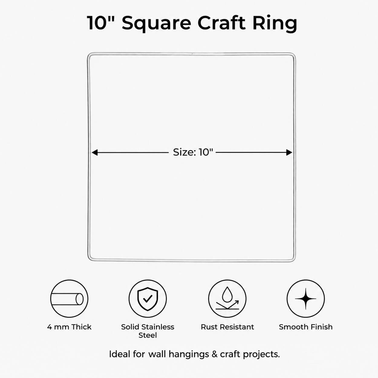 10-Inch Square Stainless Steel Craft Ring - Pack of 5
