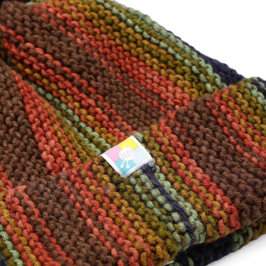 Vertical Striped Knitted Cap With Pompom - 10001