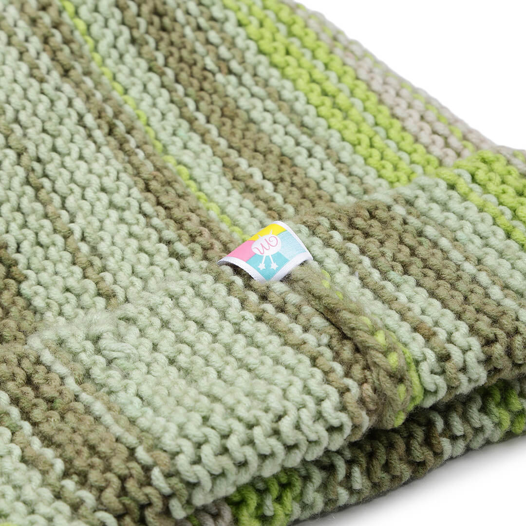 Vertical Striped Knitted Cap With Pompom - 10004