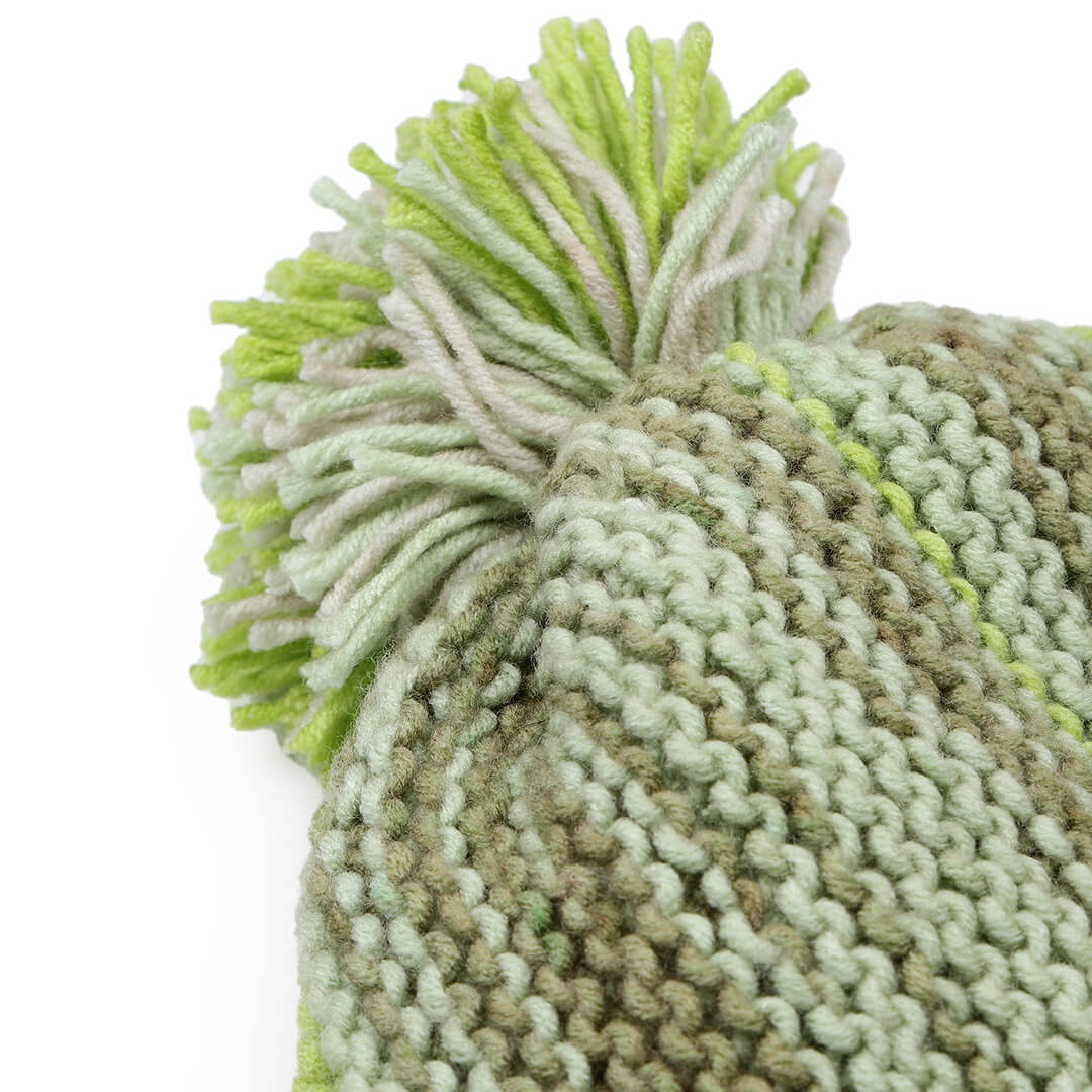 Vertical Striped Knitted Cap With Pompom - 10004