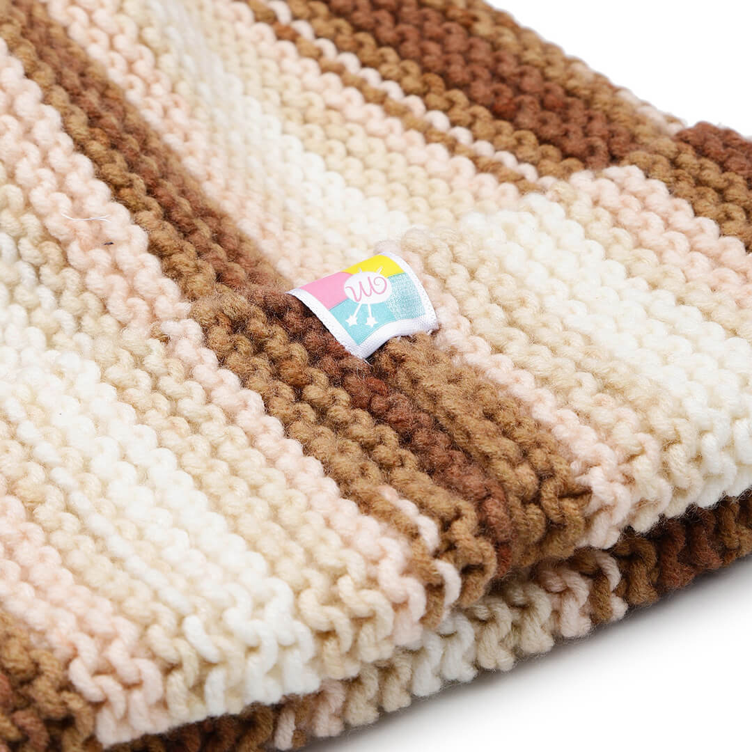 Vertical Striped Knitted Cap With Pompom - 10005