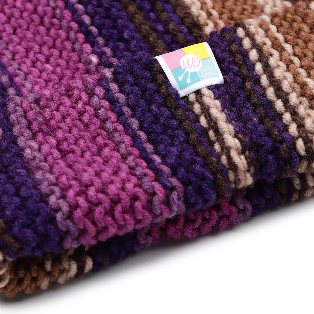 Vertical Striped Knitted Cap With Pompom - 10007