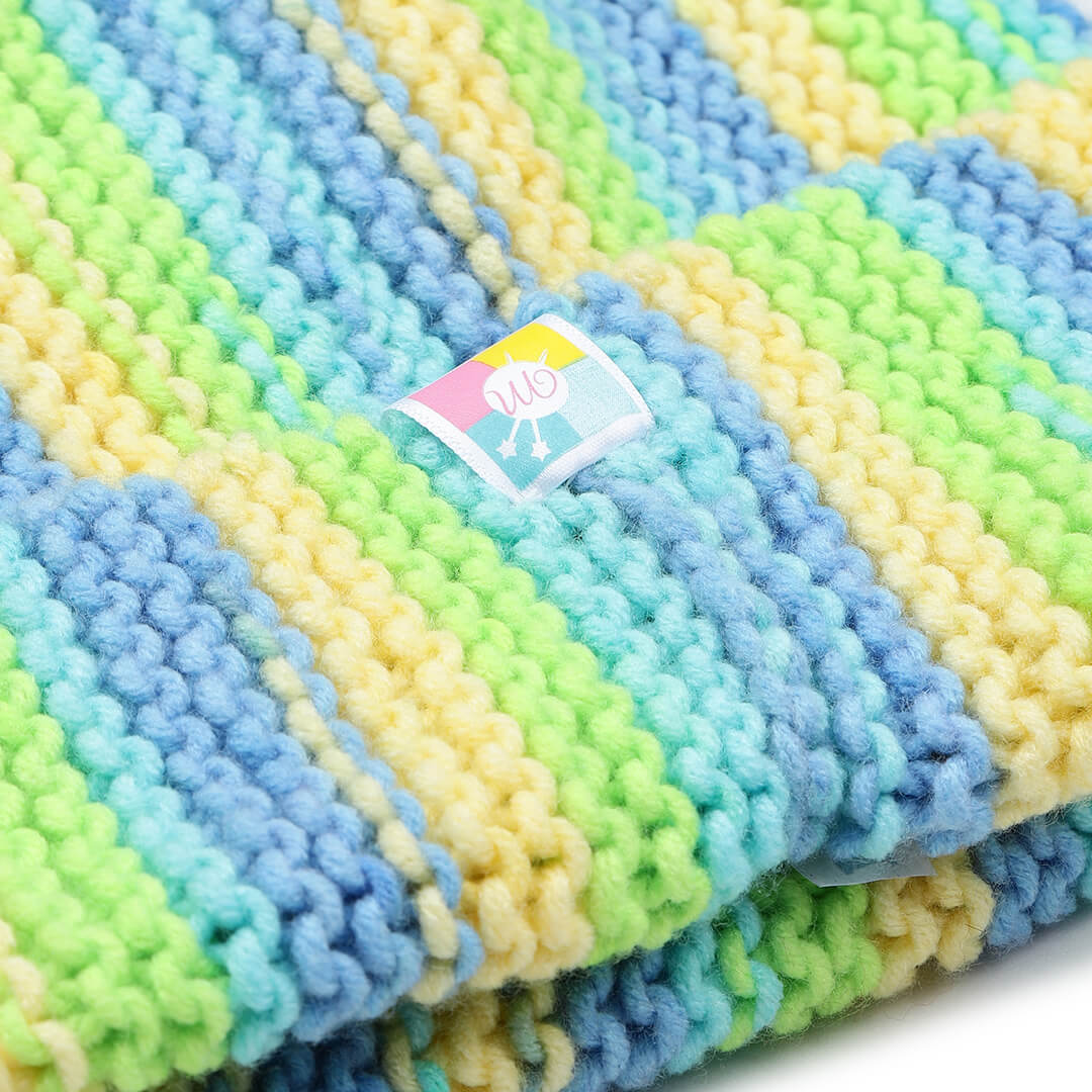 Vertical Striped Knitted Cap With Pompom - 10010