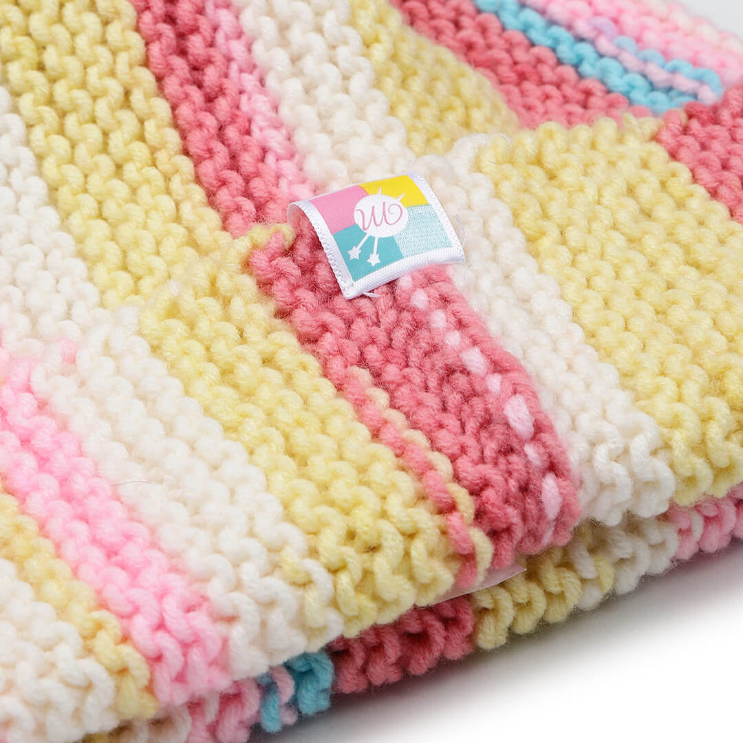 Vertical Striped Knitted Cap With Pompom - 10011