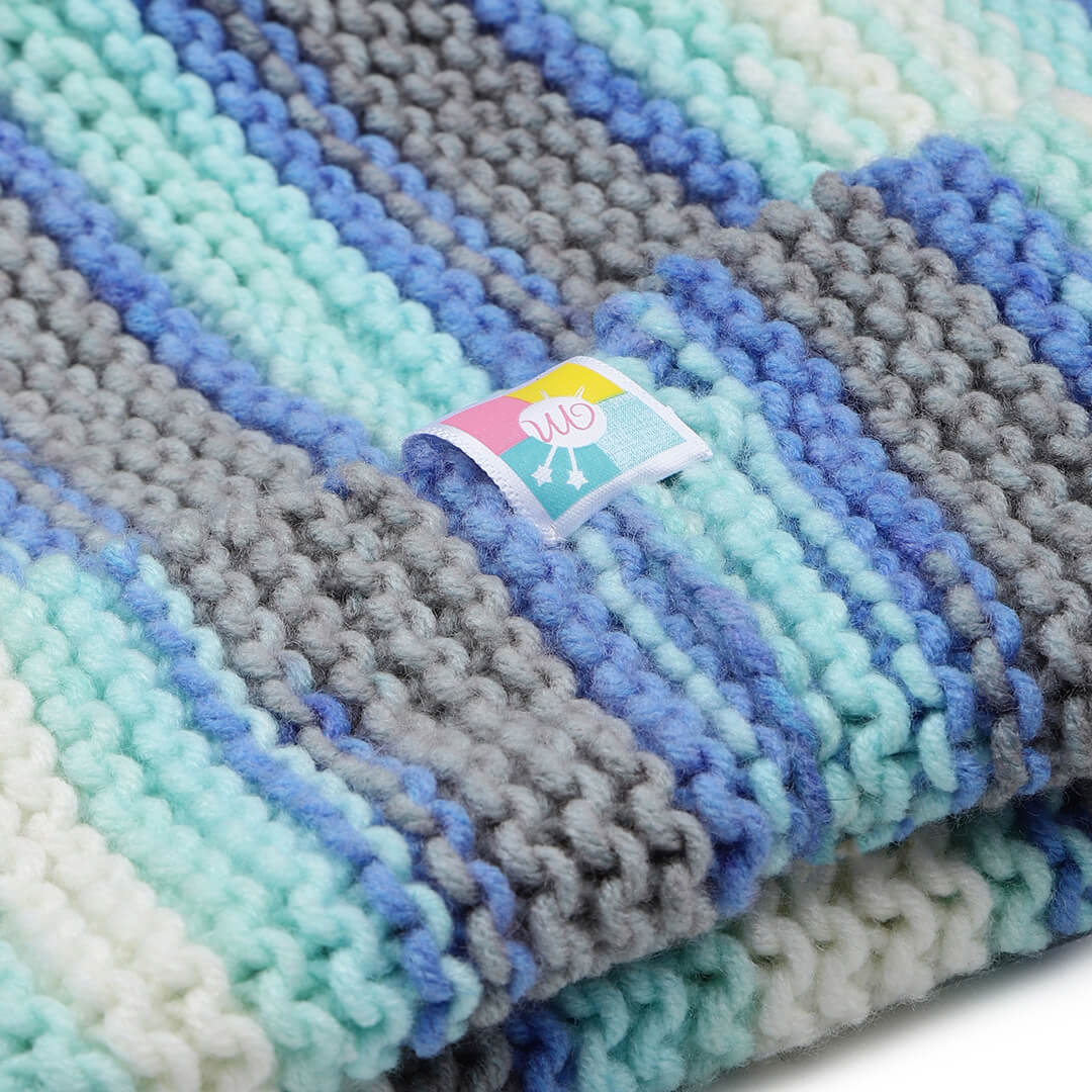 Vertical Striped Knitted Cap With Pompom - 10014