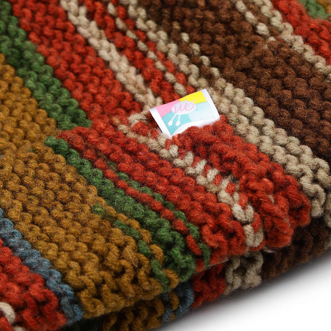 Vertical Striped Knitted Cap With Pompom - 10018