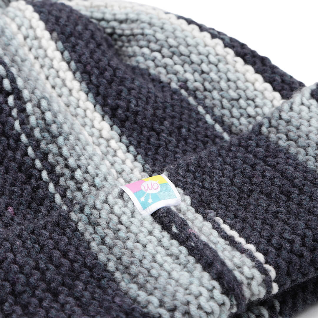 Vertical Striped Knitted Cap With Pompom - 10019