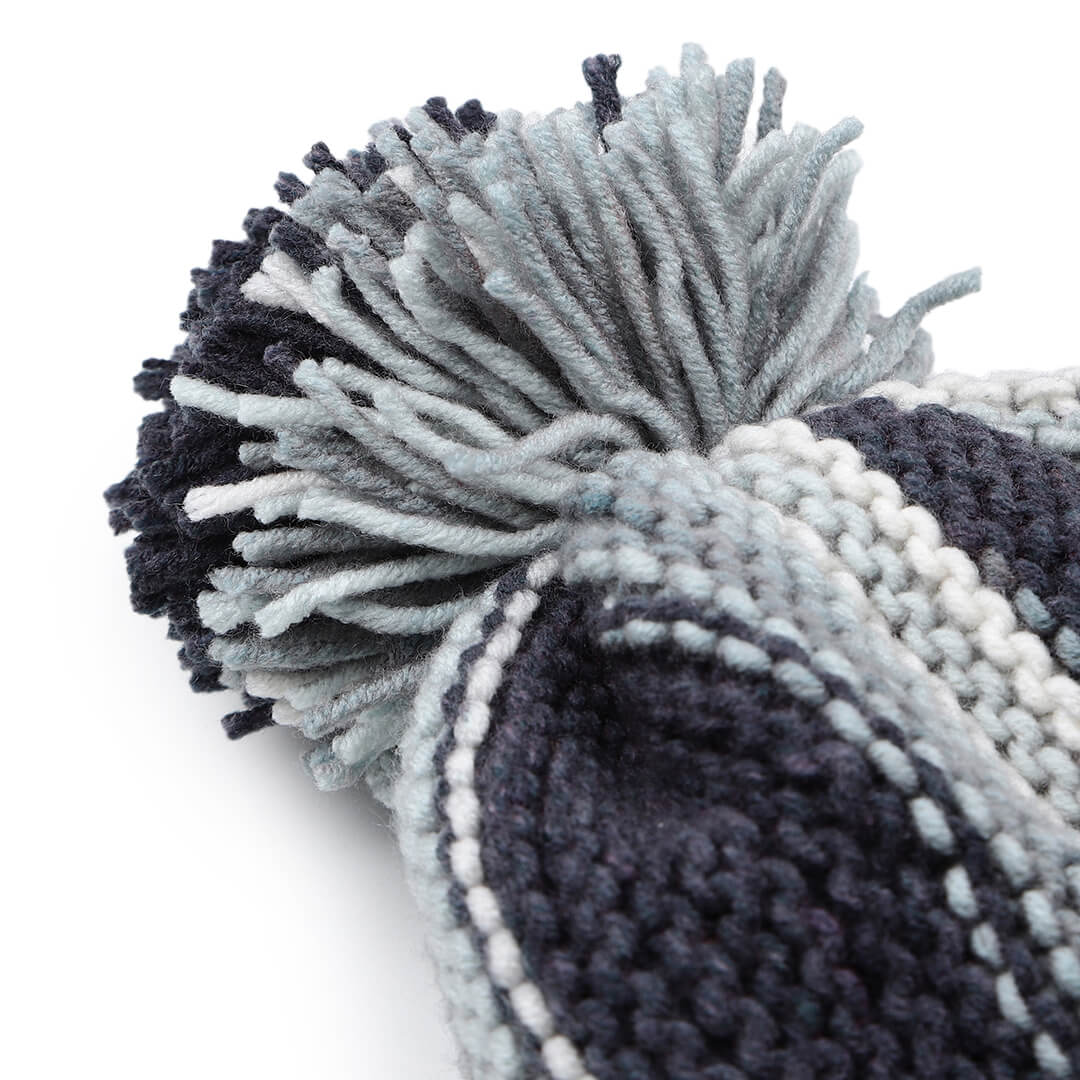 Vertical Striped Knitted Cap With Pompom - 10019