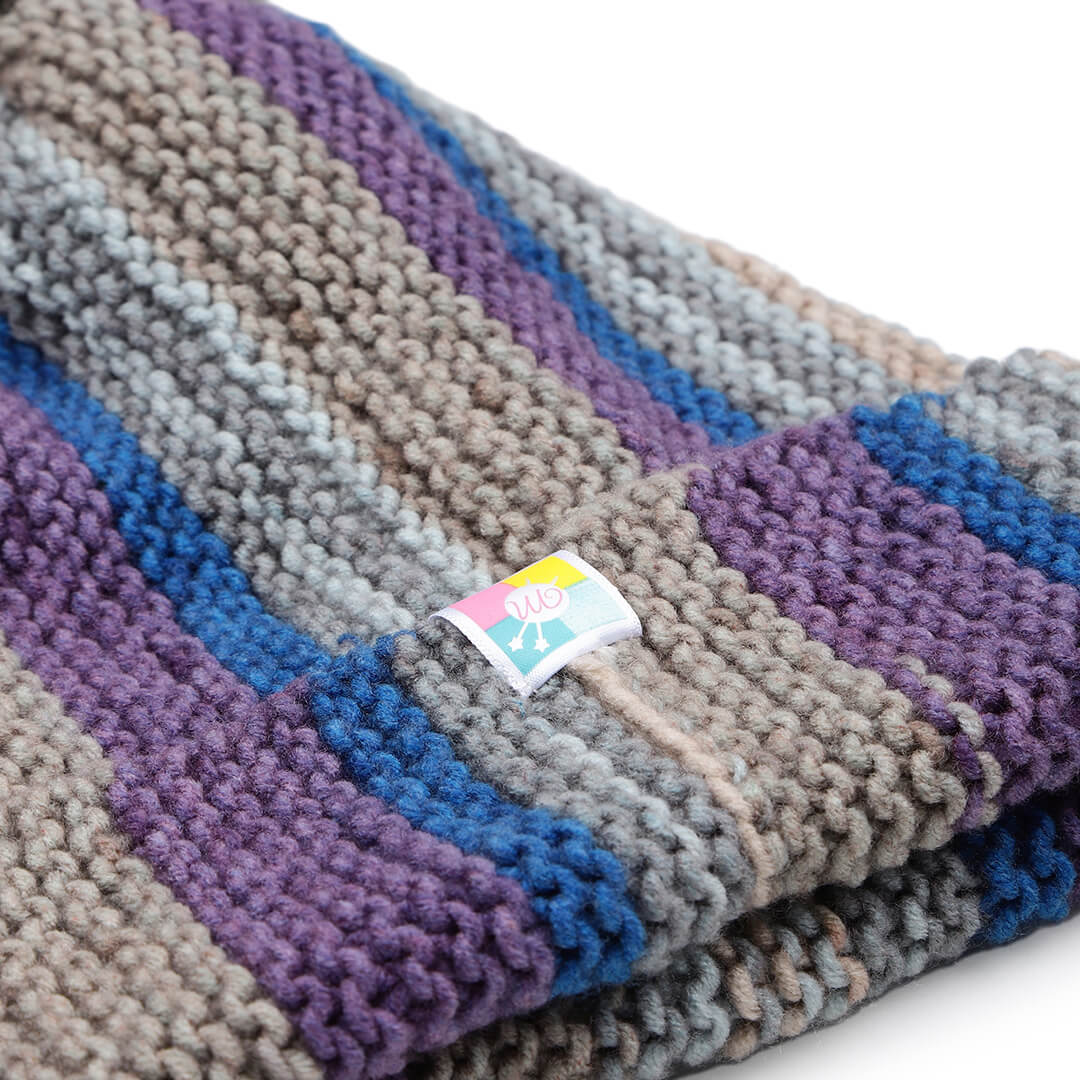 Vertical Striped Knitted Cap With Pompom - 10020