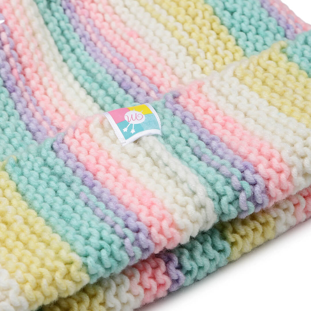 Vertical Striped Knitted Cap With Pompom - 10021