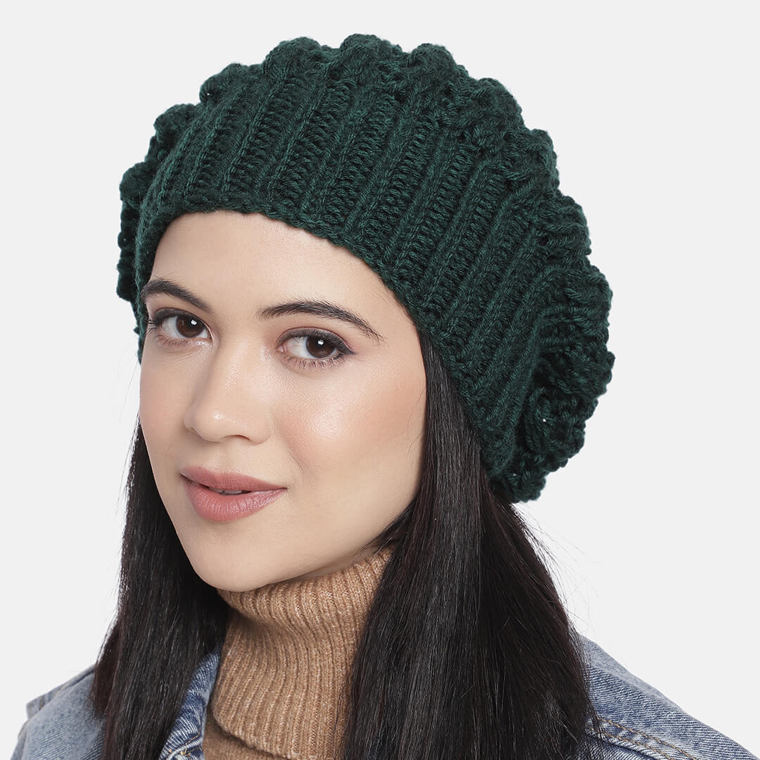 Green Self-Design Beanie - 1003