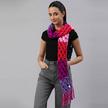 Pink and Purple Self Striping Scarf with tassles - 10047
