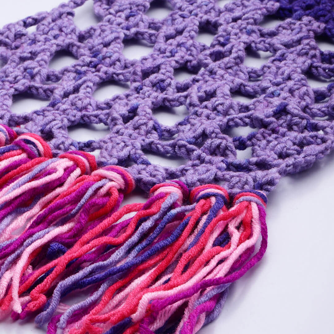 Pink and Purple Self Striping Scarf with tassles - 10047