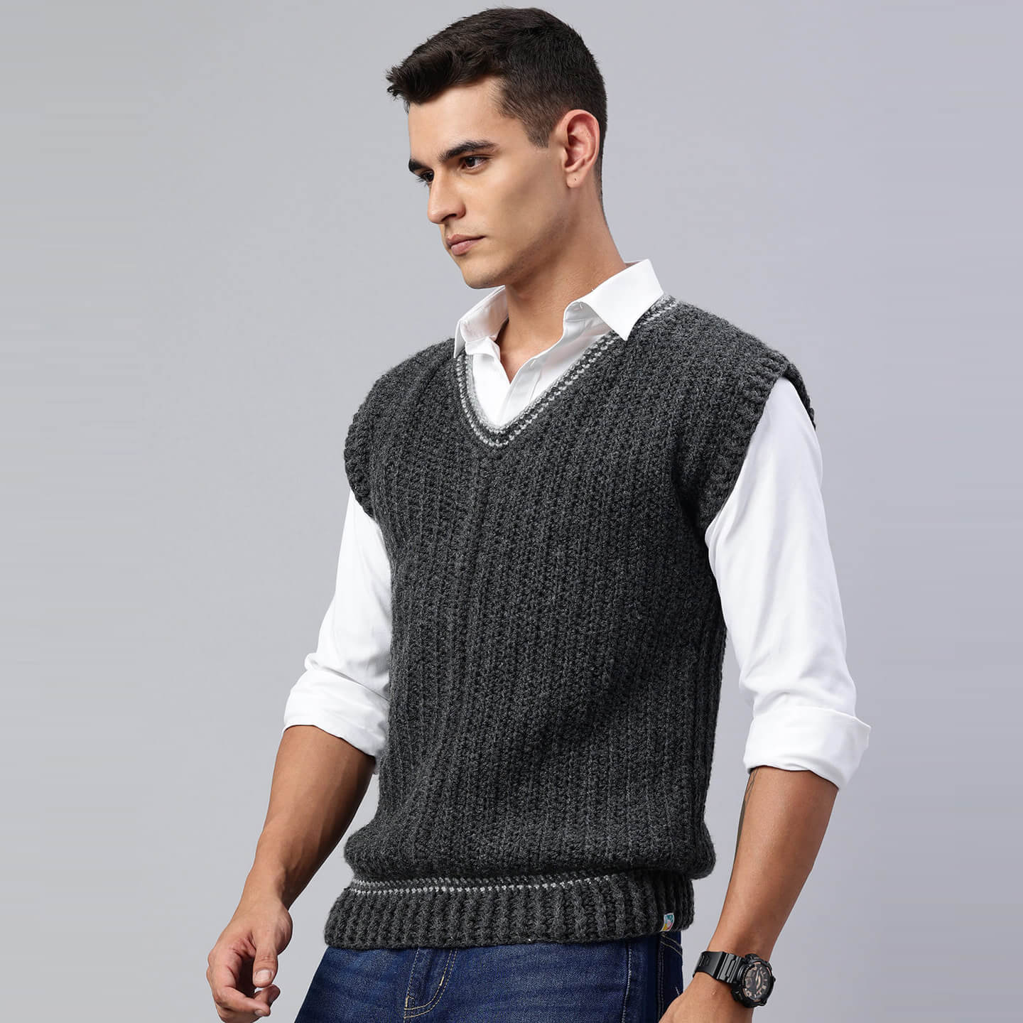 Handmade Sleeveless Mens Pullover - Grey - 10052