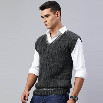 Handmade Sleeveless Mens Pullover - Grey - 10052