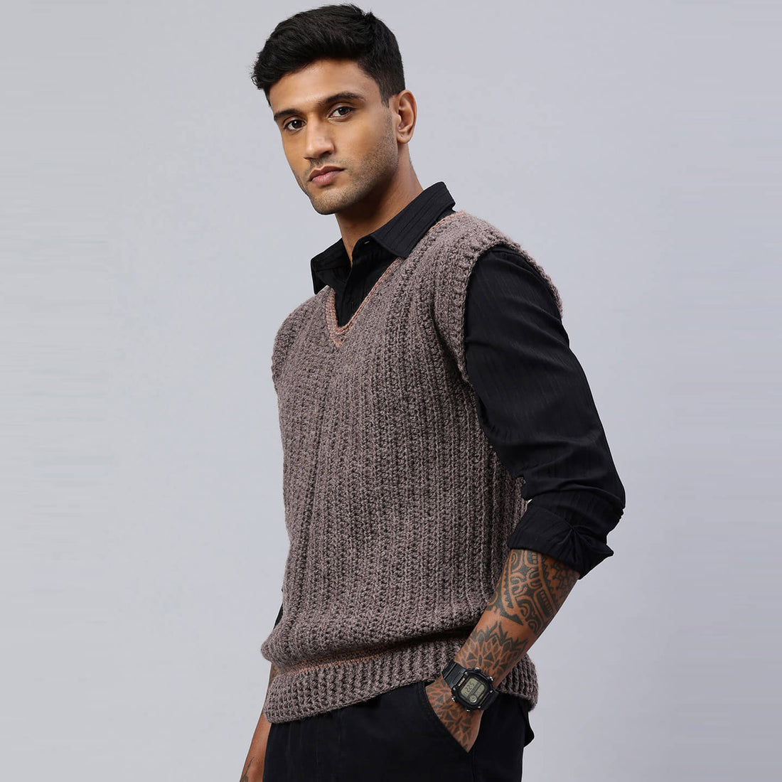 Handmade Sleeveless Mens Pullover - Brown - 10053