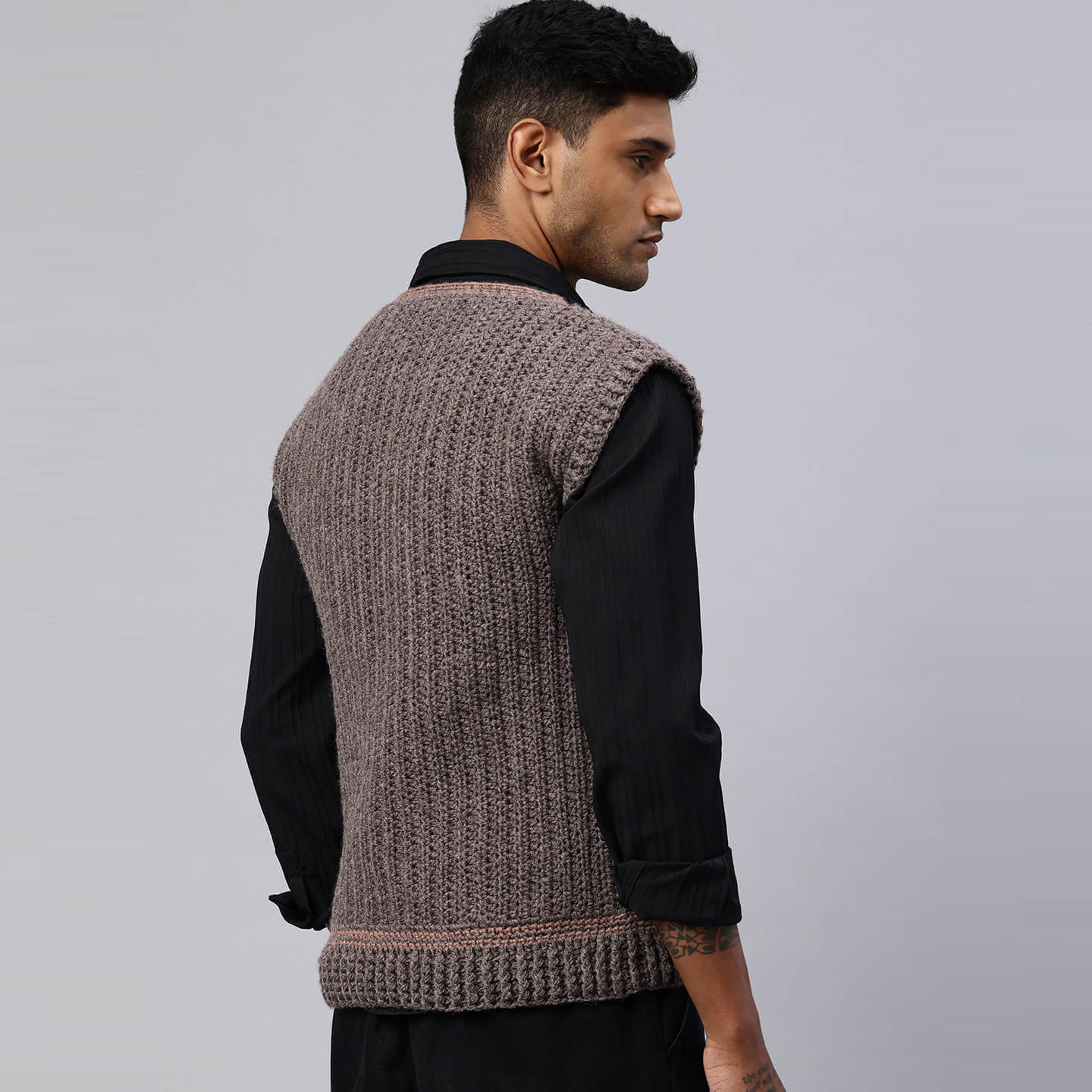 Handmade Sleeveless Mens Pullover - Brown - 10053