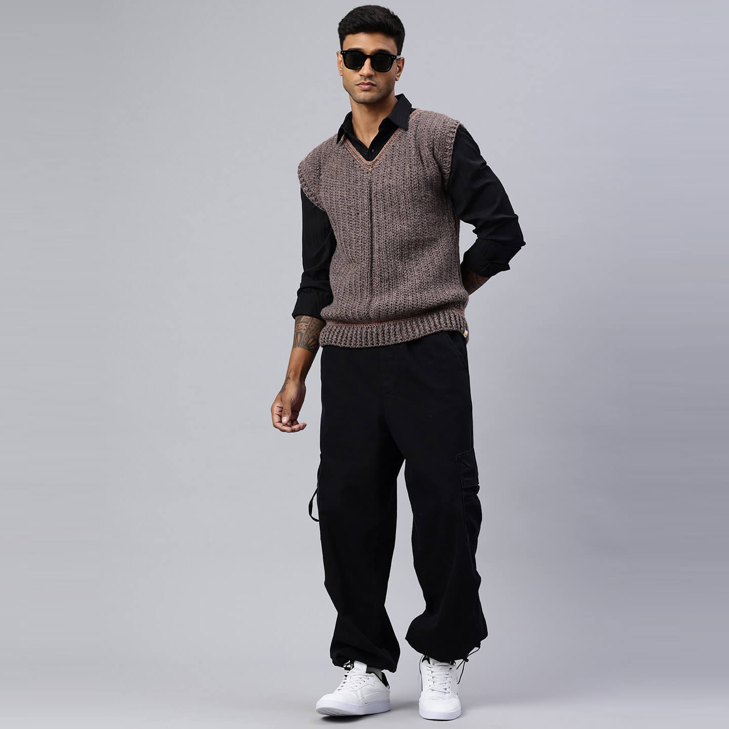 Handmade Sleeveless Mens Pullover - Brown - 10053