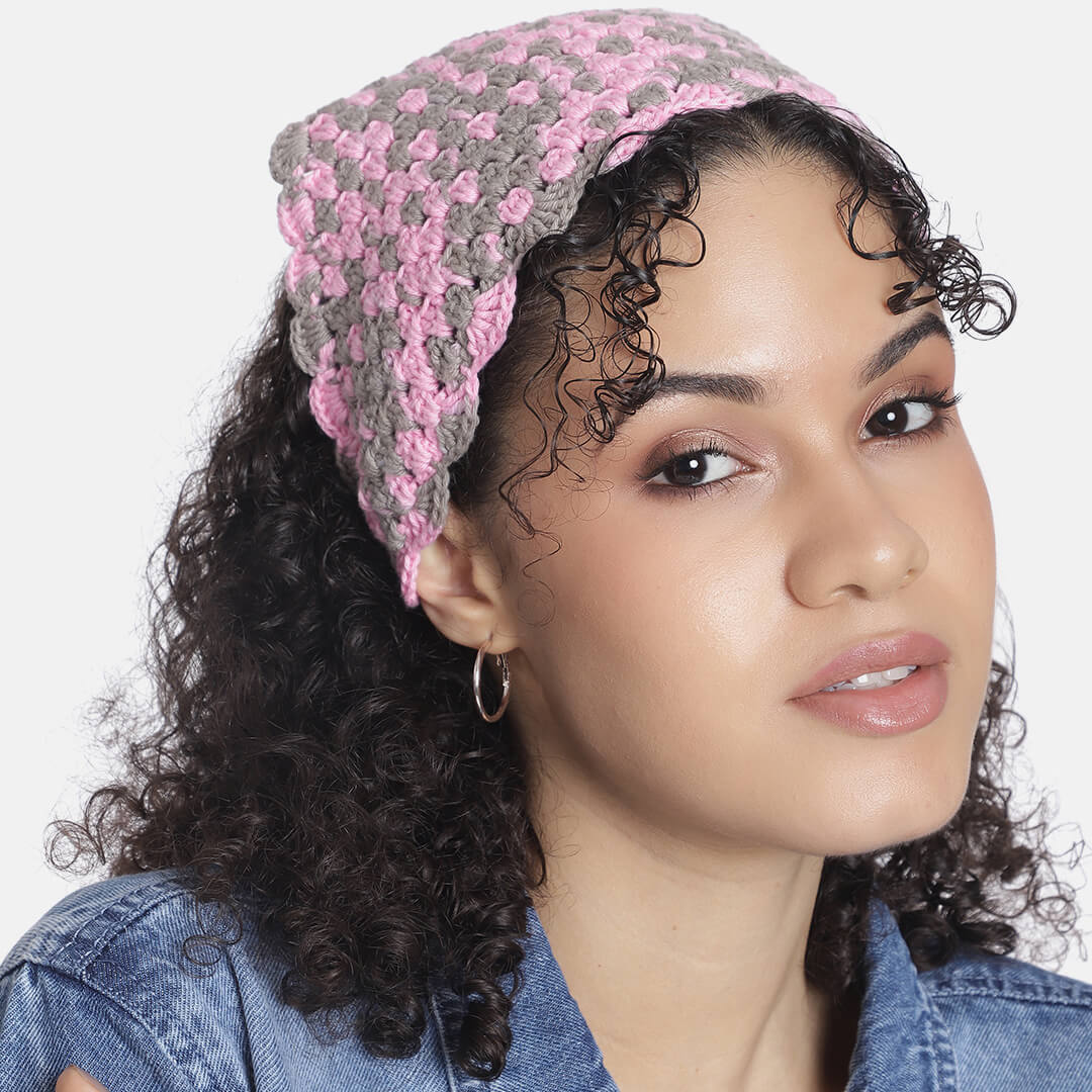 Crochet Bandana - Pink Grey - 10064