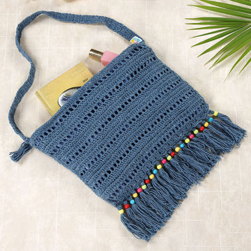 Recycled Cotton Handmade Bags - Blue - 10076