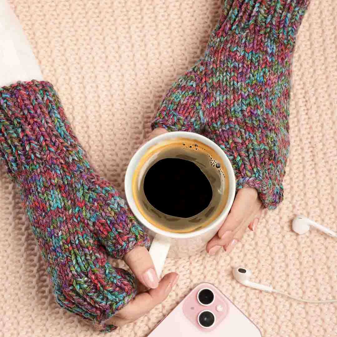 Multi Colored Fingerless Knitted Mittens - 10092