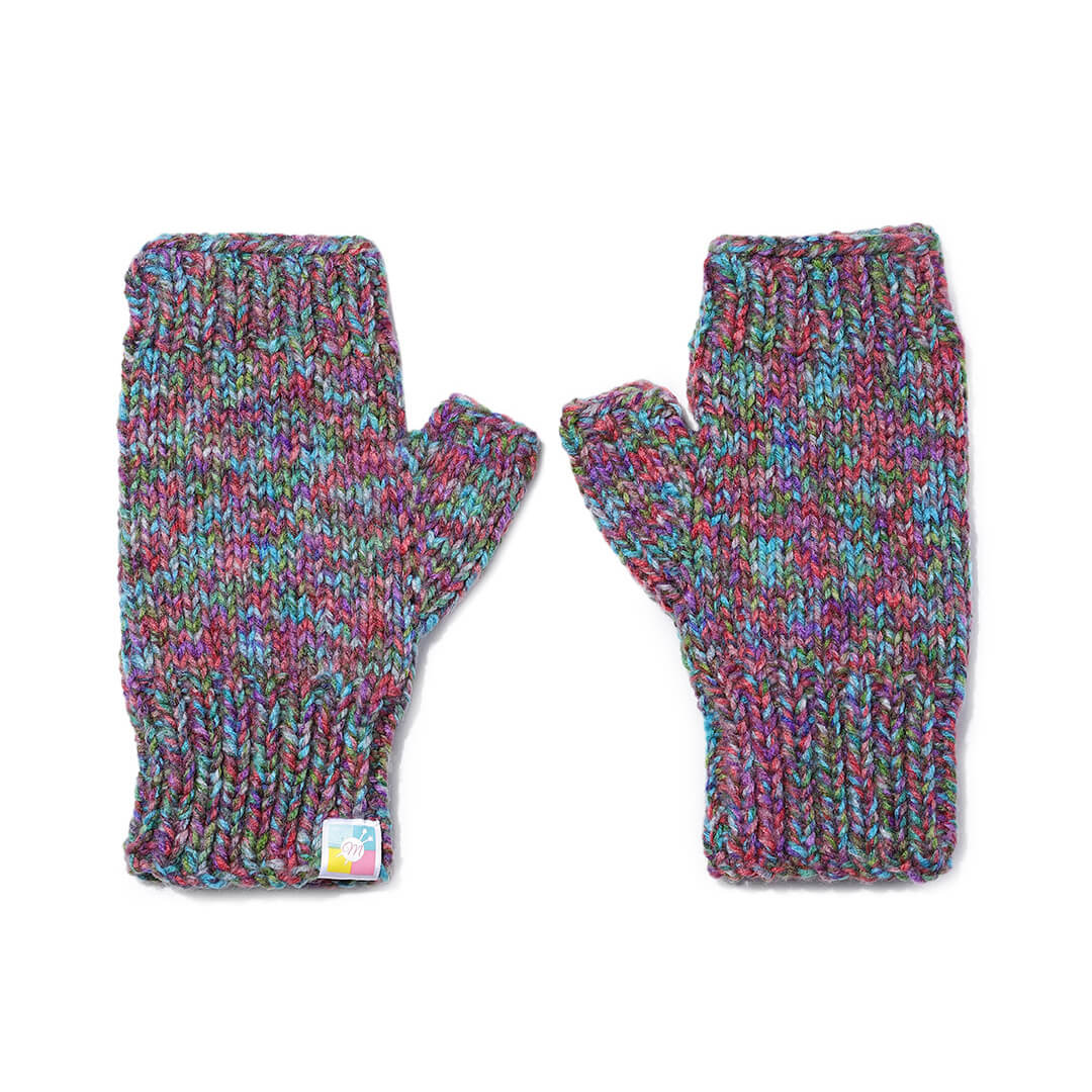 Multi Colored Fingerless Knitted Mittens - 10092