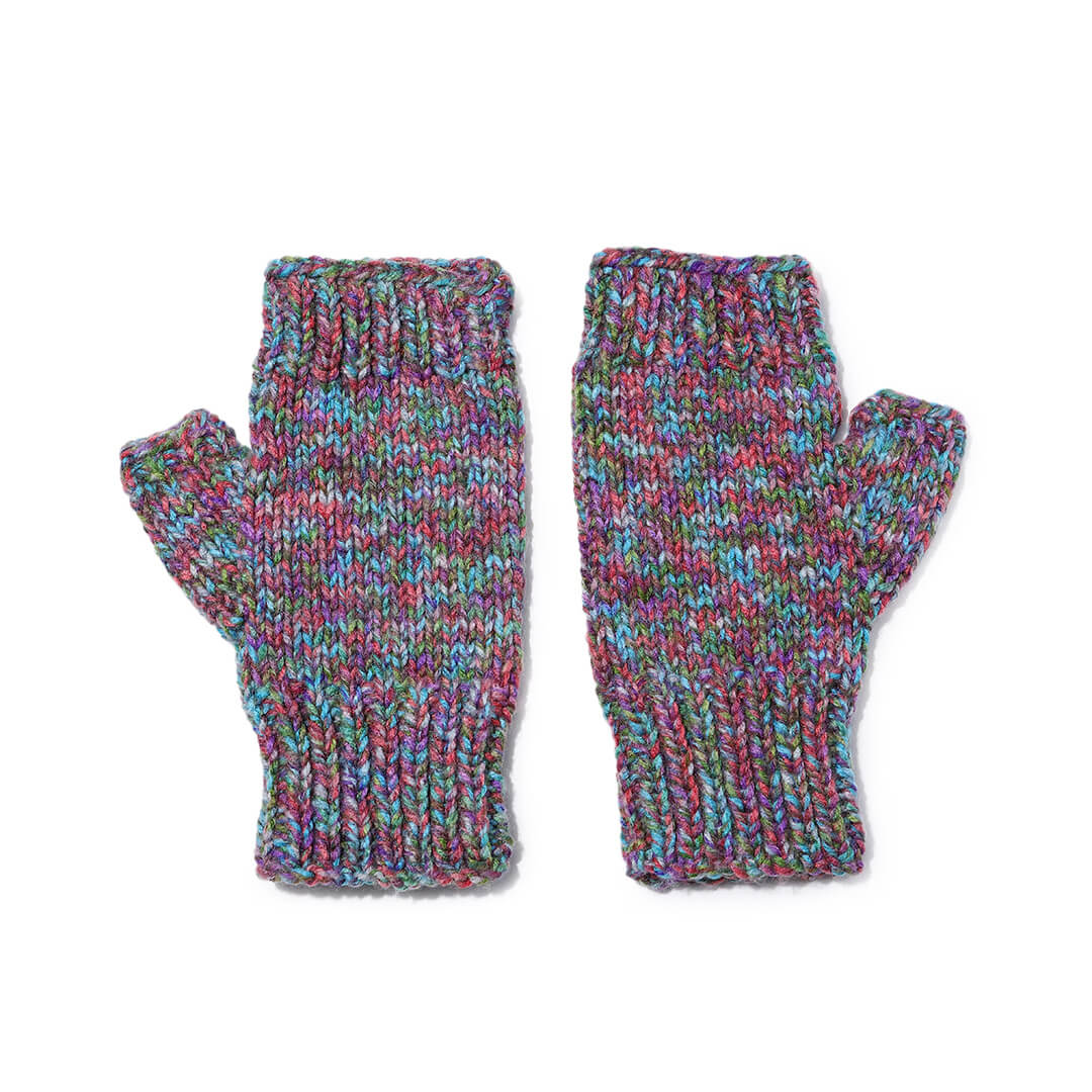 Multi Colored Fingerless Knitted Mittens - 10092