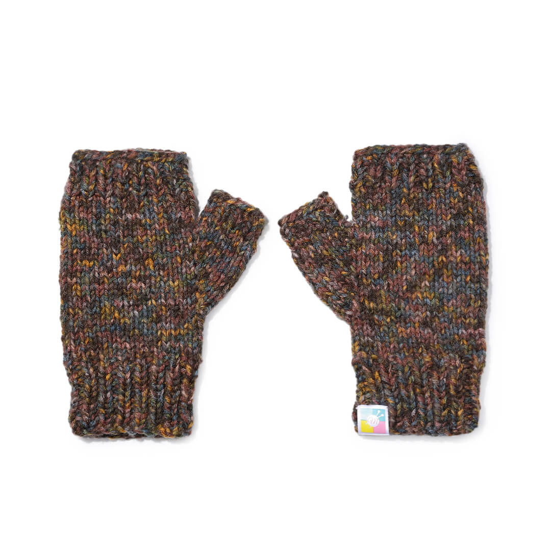 Multi Colored Fingerless Knitted Mittens - 10093