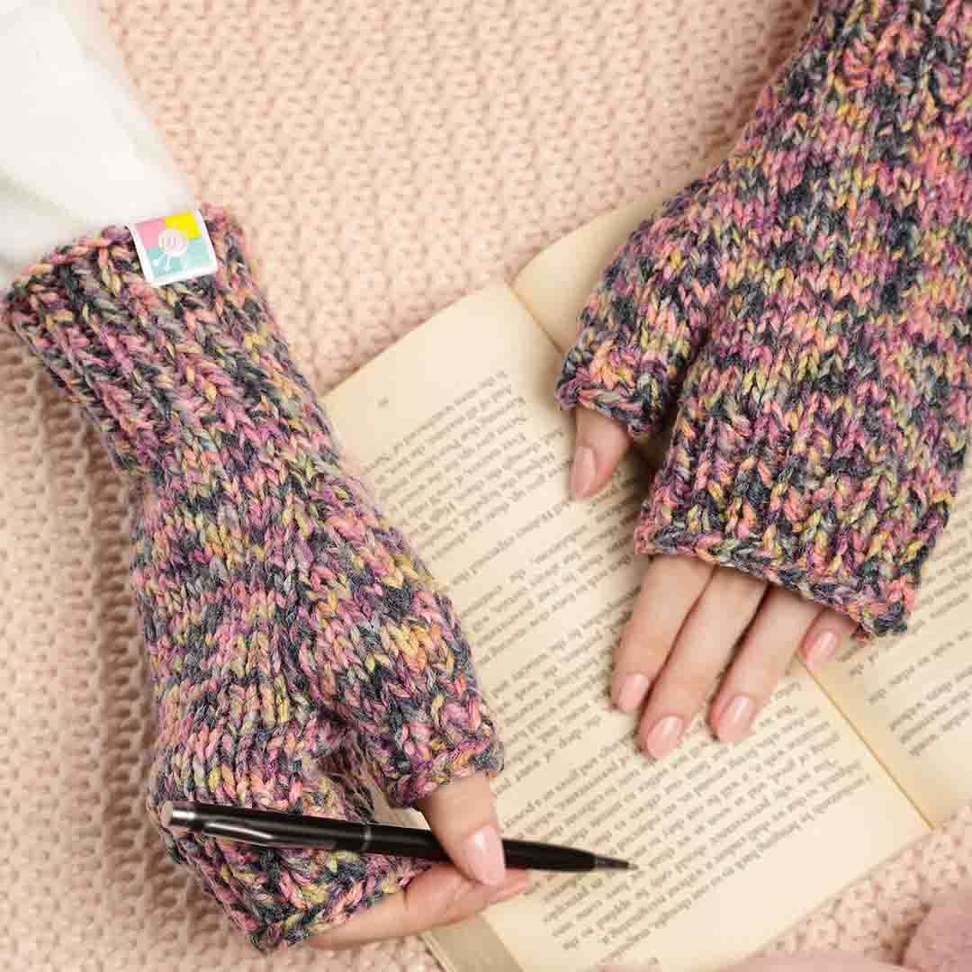 Multi Colored Fingerless Knitted Mittens - 10094
