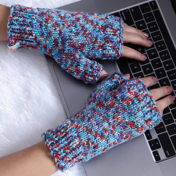 Multi Colored Fingerless Knitted Mittens - 10095