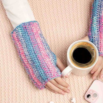 Between Blue and Pink Fingerless Crochet Gloves  - 10100