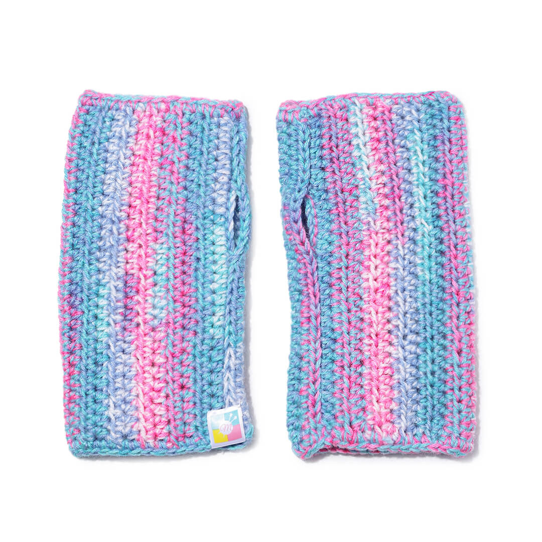 Between Blue and Pink Fingerless Crochet Gloves  - 10100