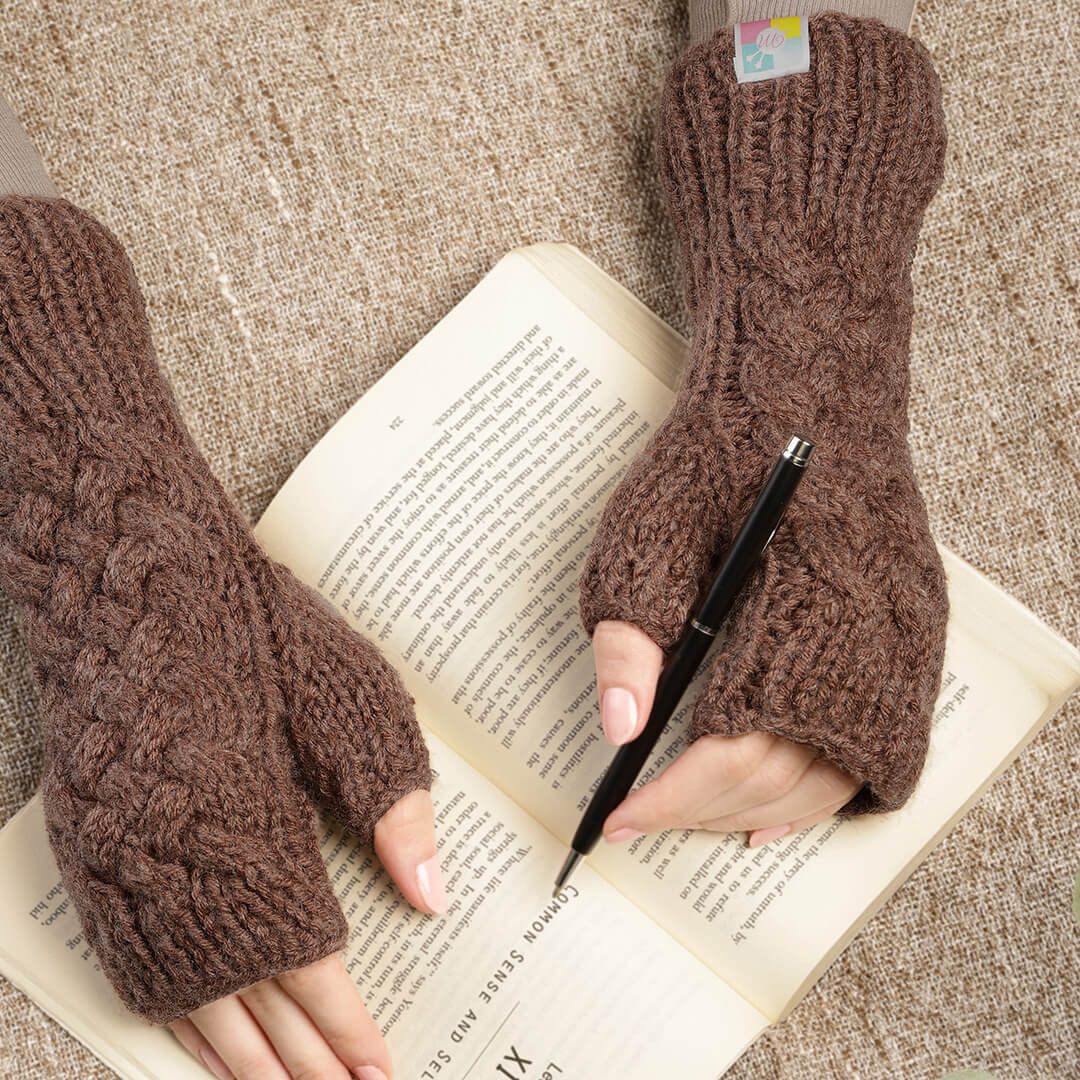 Cable Design Knitted Fingerless Mittens - 10106