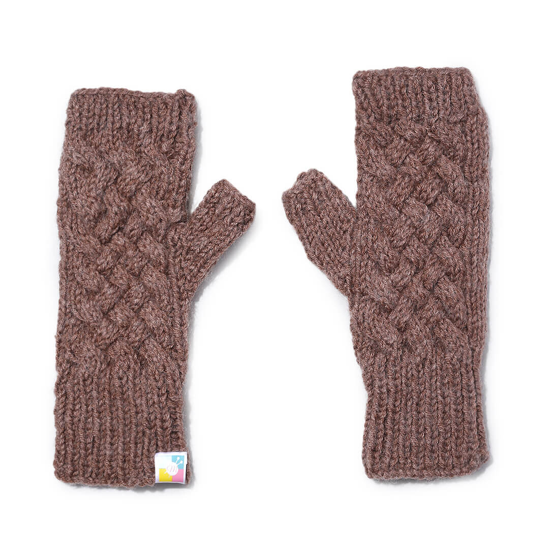 Cable Design Knitted Fingerless Mittens - 10106