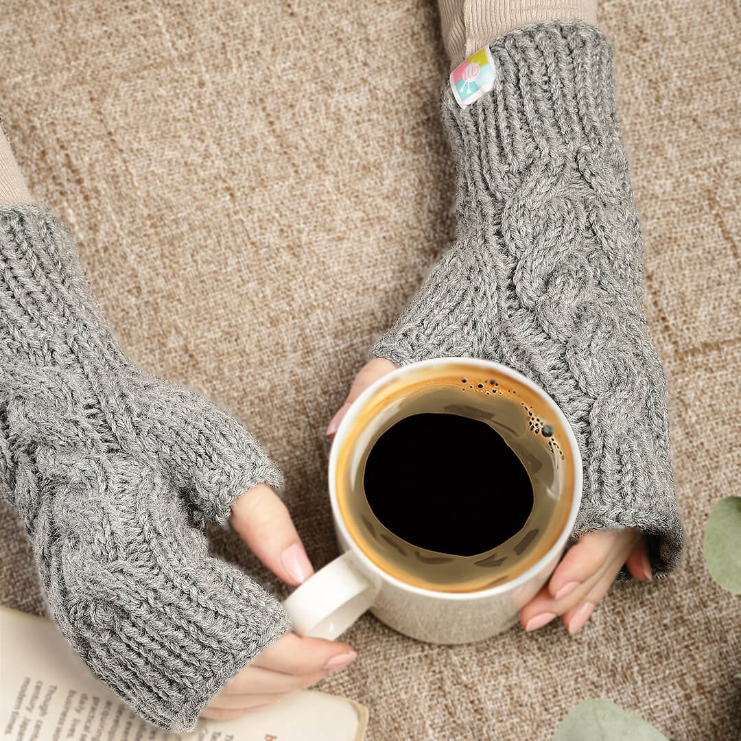 Cable Design Knitted Fingerless Mittens - 10107