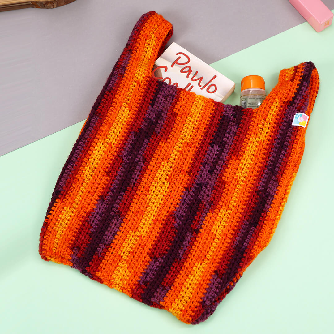 Handmade to Replace Single Use Plastic Bags - Orange Purple - 10109